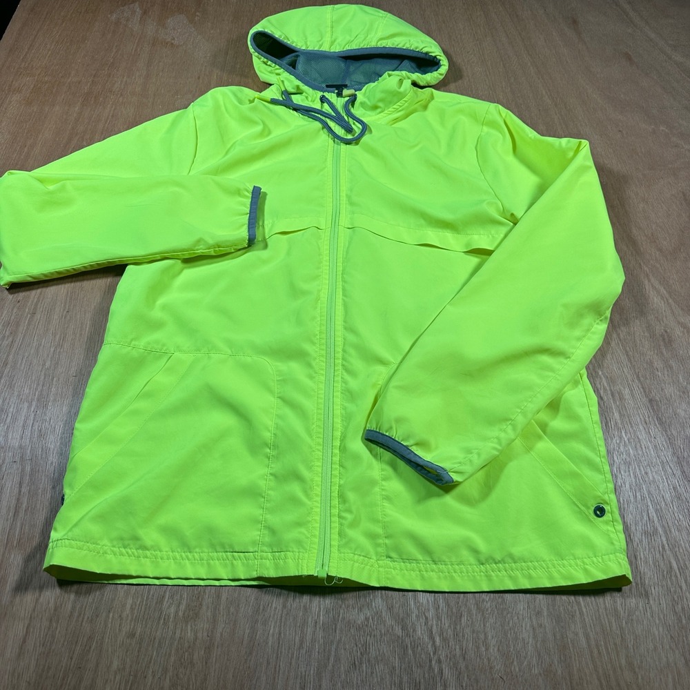 Athletic Works Hi Vis Hooded Windbreaker Jacket Mens M Yellow Green Lightweight